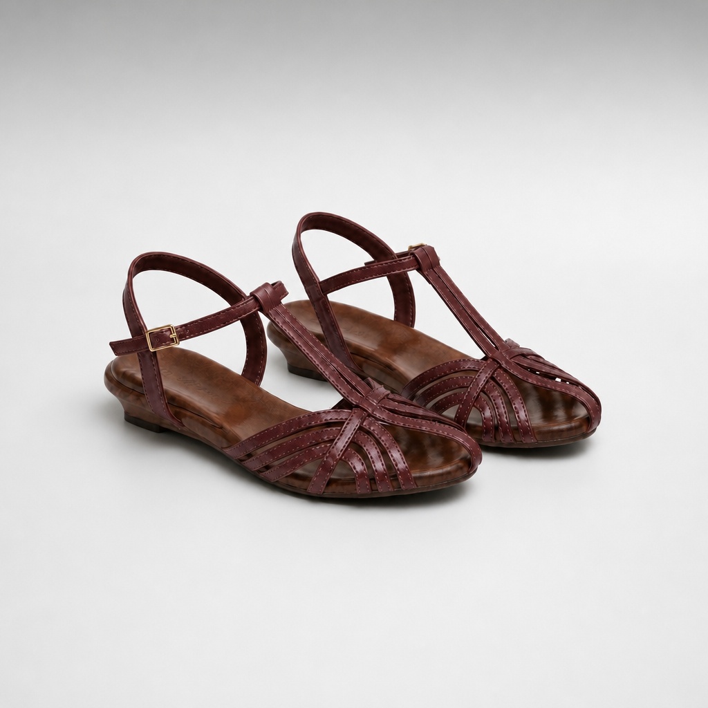 Burgundy closed toe wedge sandal pair