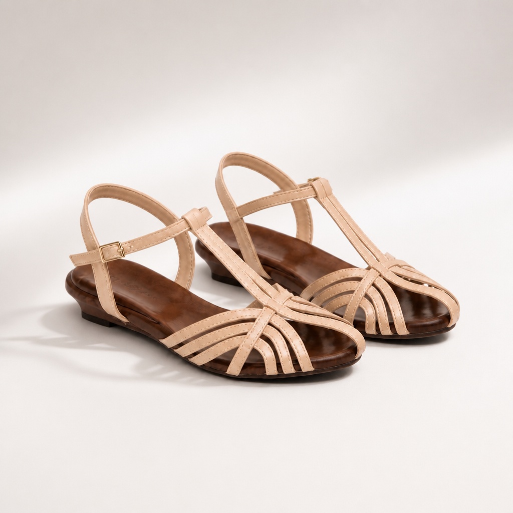 Apricot closed toe wedge sandal pair
