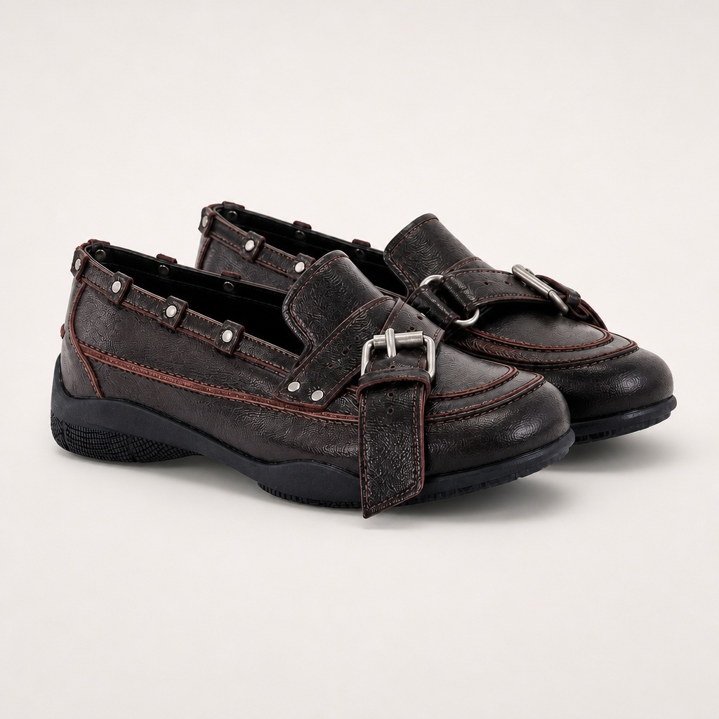 Mocassins à bride rouge vif sur fond épuré