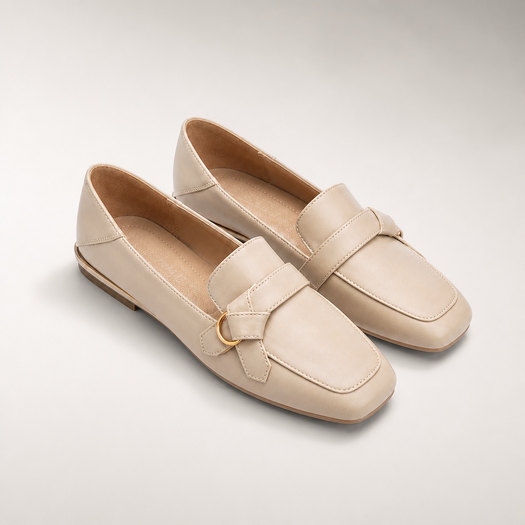 Apricot square toe office loafers on a light background