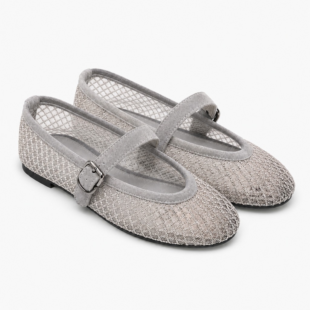 Ballerine Mary Jane grigie con brillantini