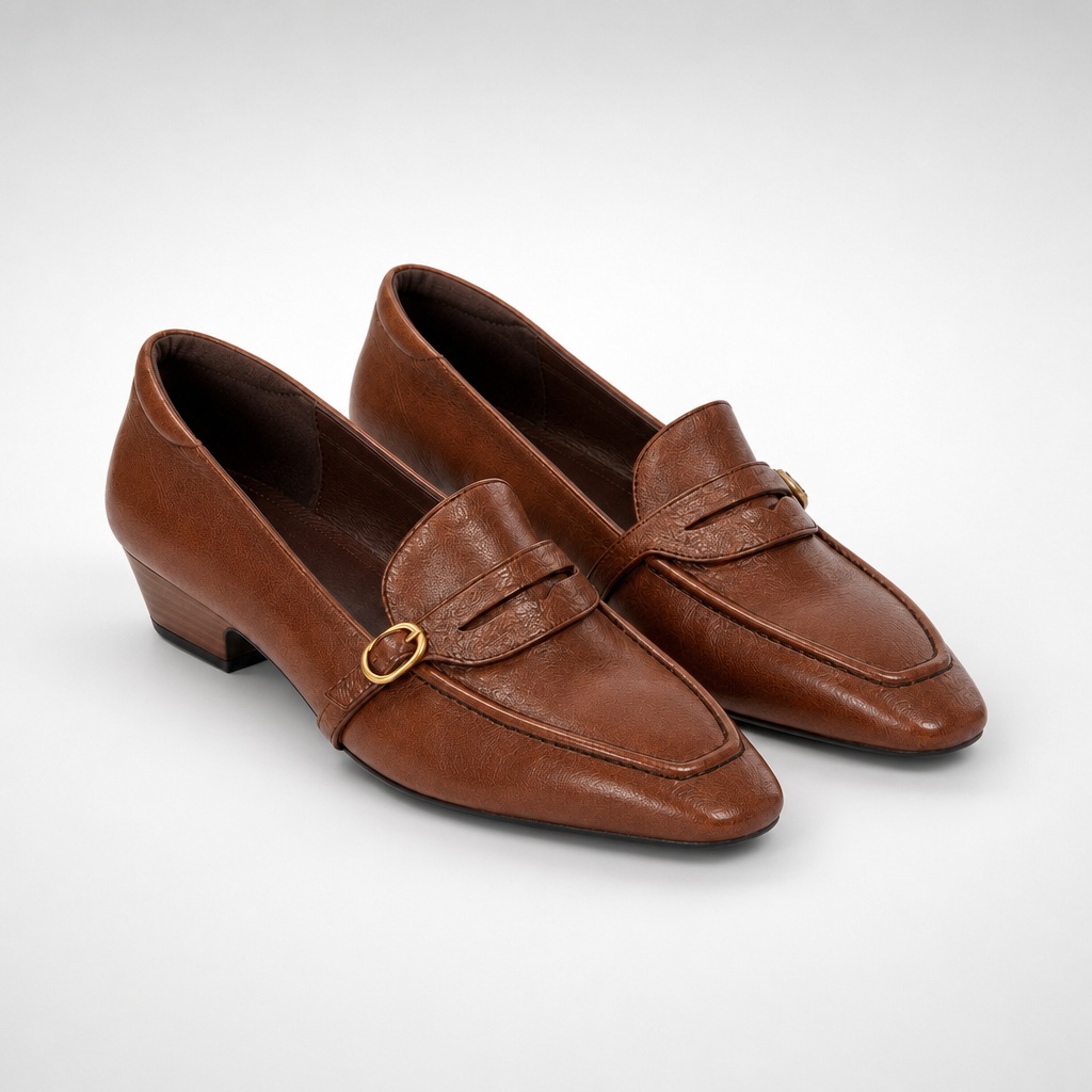 Brown refined slip-on low heel dress loafers
