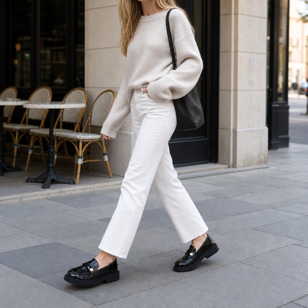 Mocassins portés dans une scène de style de vie en marche