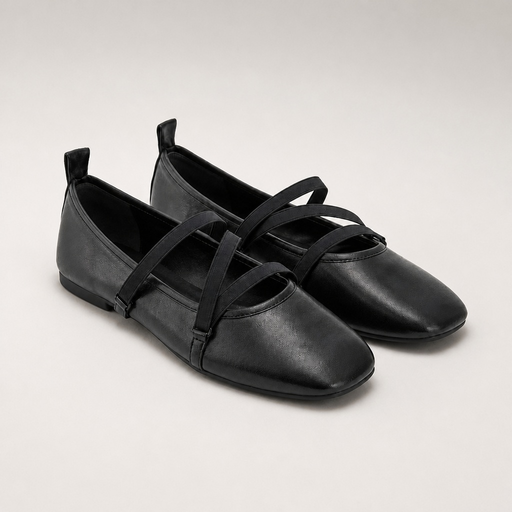 Musta ristihihna Mary Jane flats