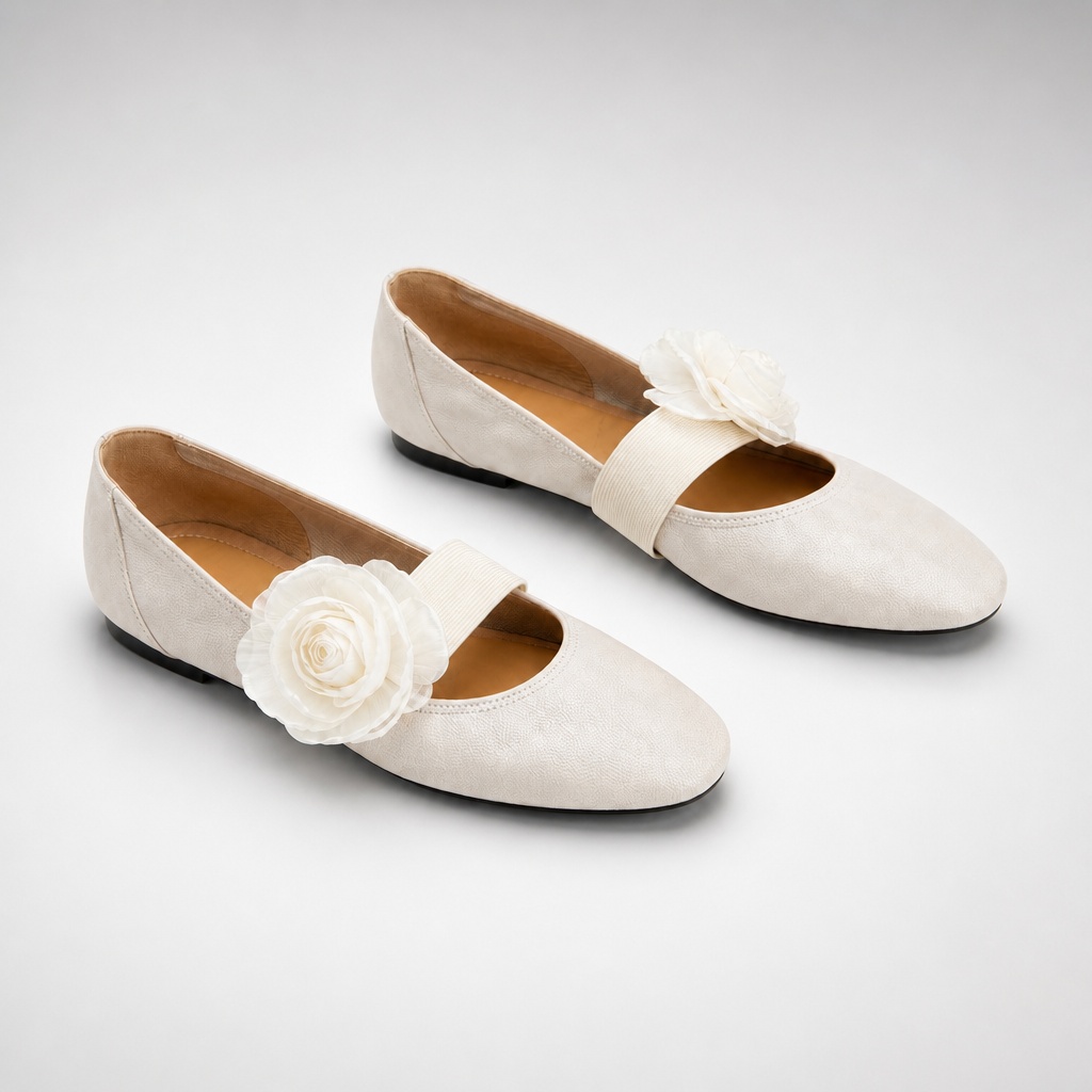 Λευκό τριαντάφυλλο απλικέ Mary Jane flats