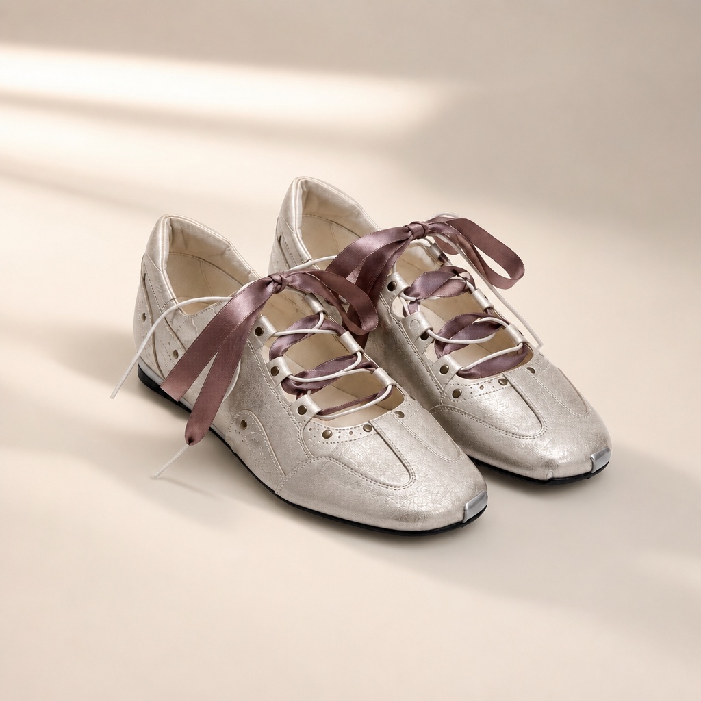 Επιλογή χρώματος μπεζ-Γκρι μεταλλικό sneaker flats