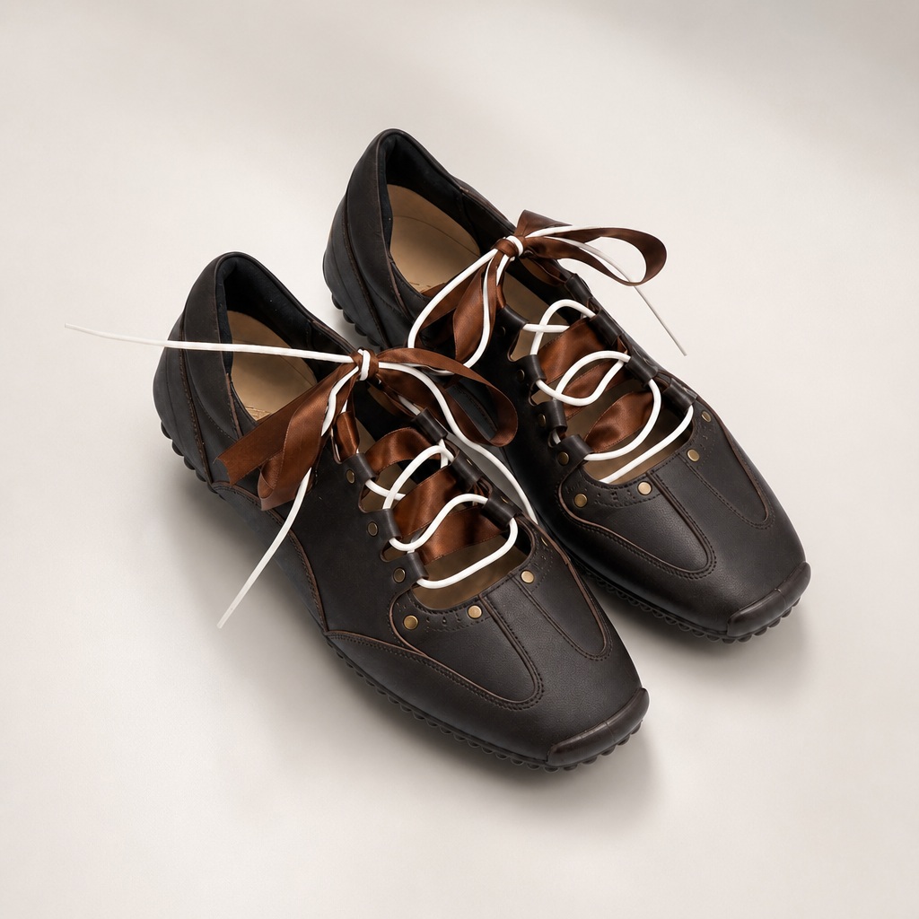 Καφέ μεταλλική επιλογή χρώματος sneaker flats