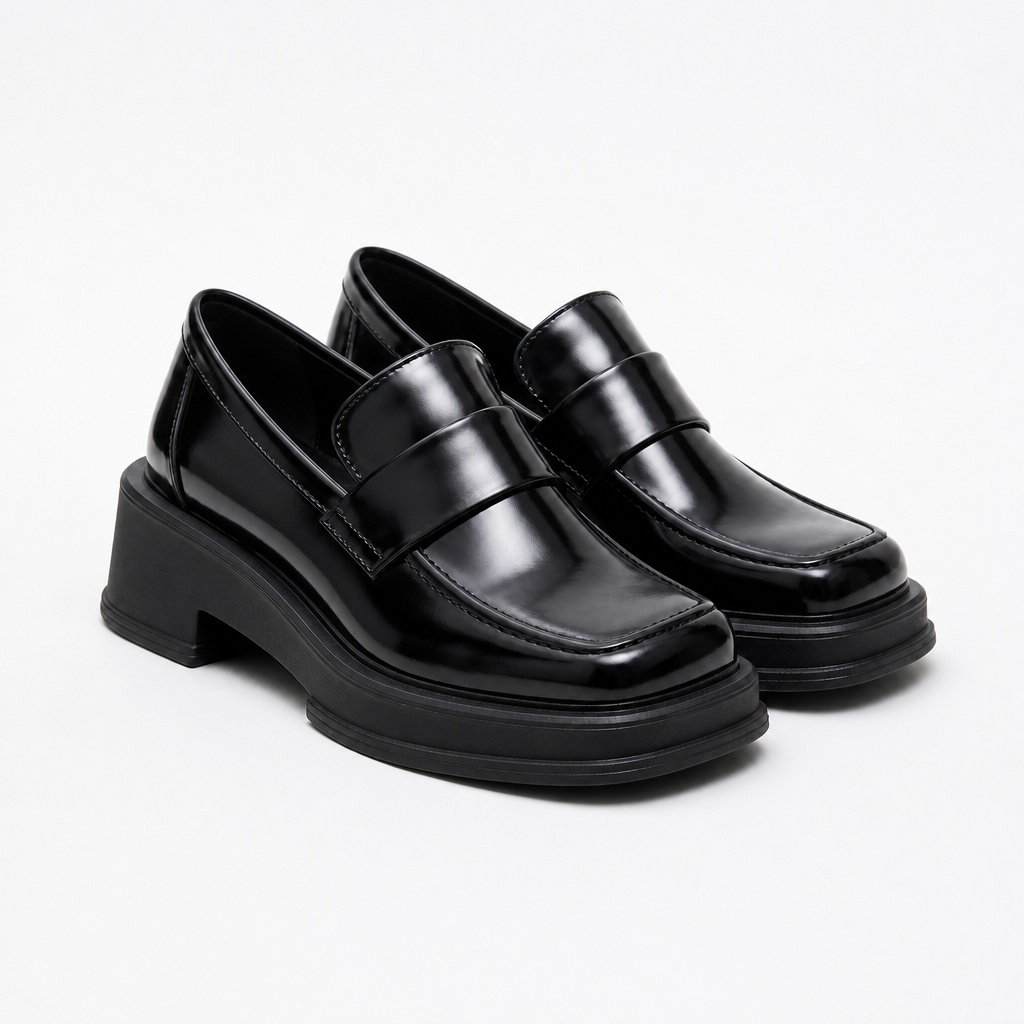 Mocassins habillés en cuir verni noir avec finition brillante
