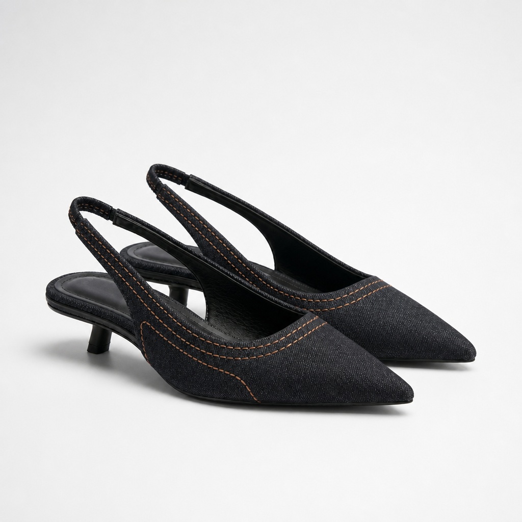 Salto slingback bico fino preto visualização completa do produto