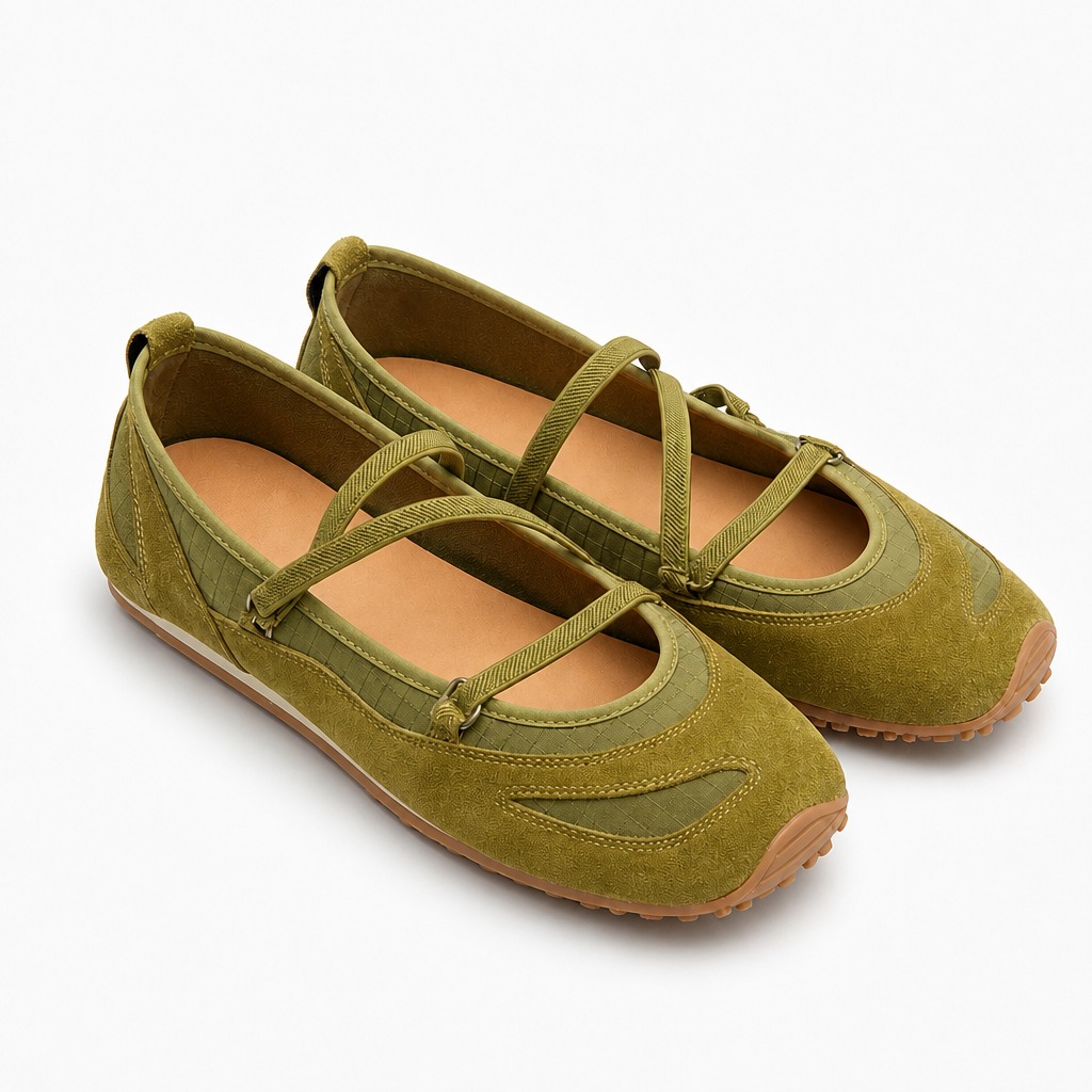 Ballerine verdi con cinturini e punta quadrata