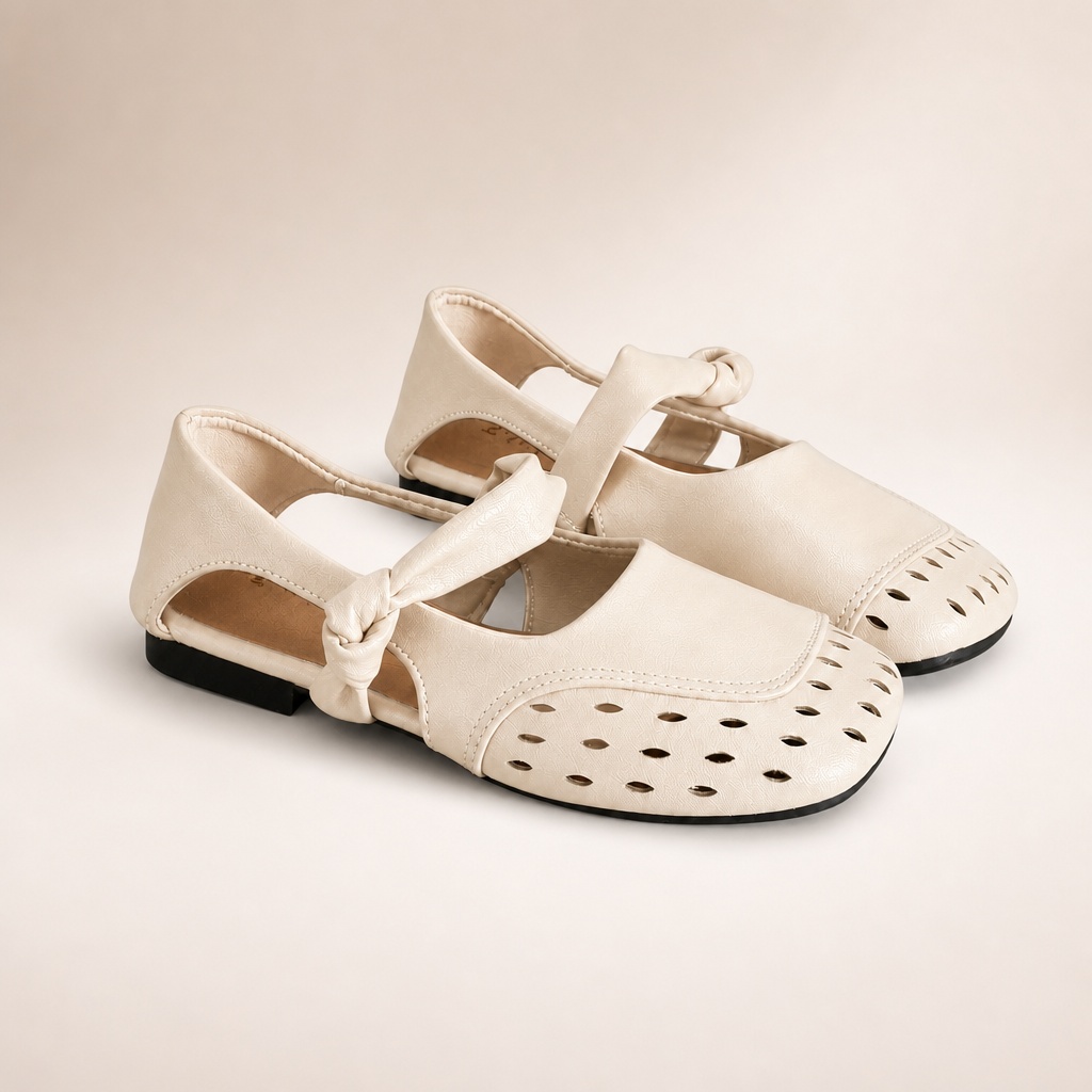 Apricot round toe flat casual shoes
