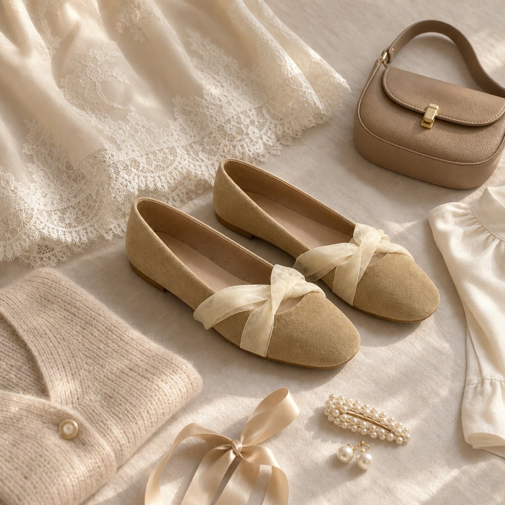 Χακί Mary Jane flats με αξεσουάρ
