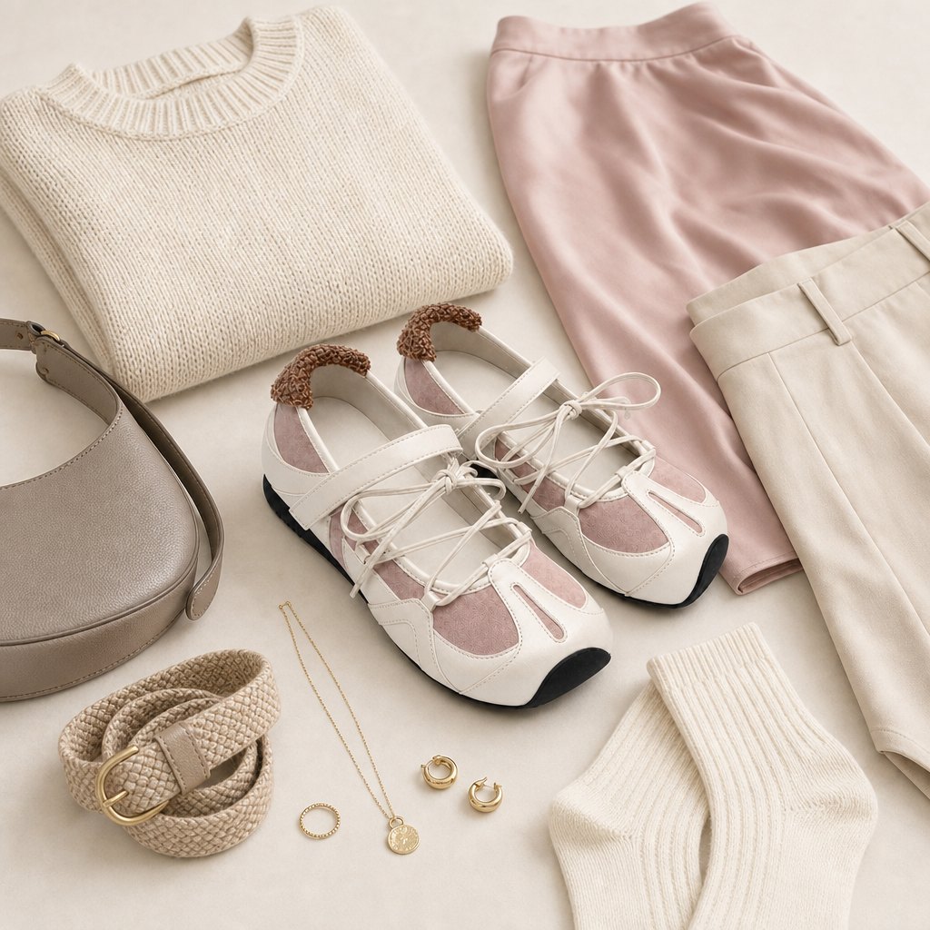 Ballerine sportive abbinate ad abbigliamento e accessori
