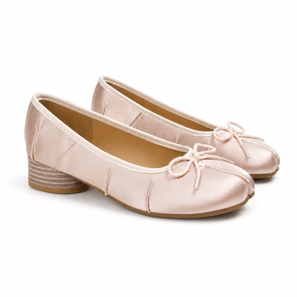 Ballerine rosa con fiocco su sfondo bianco