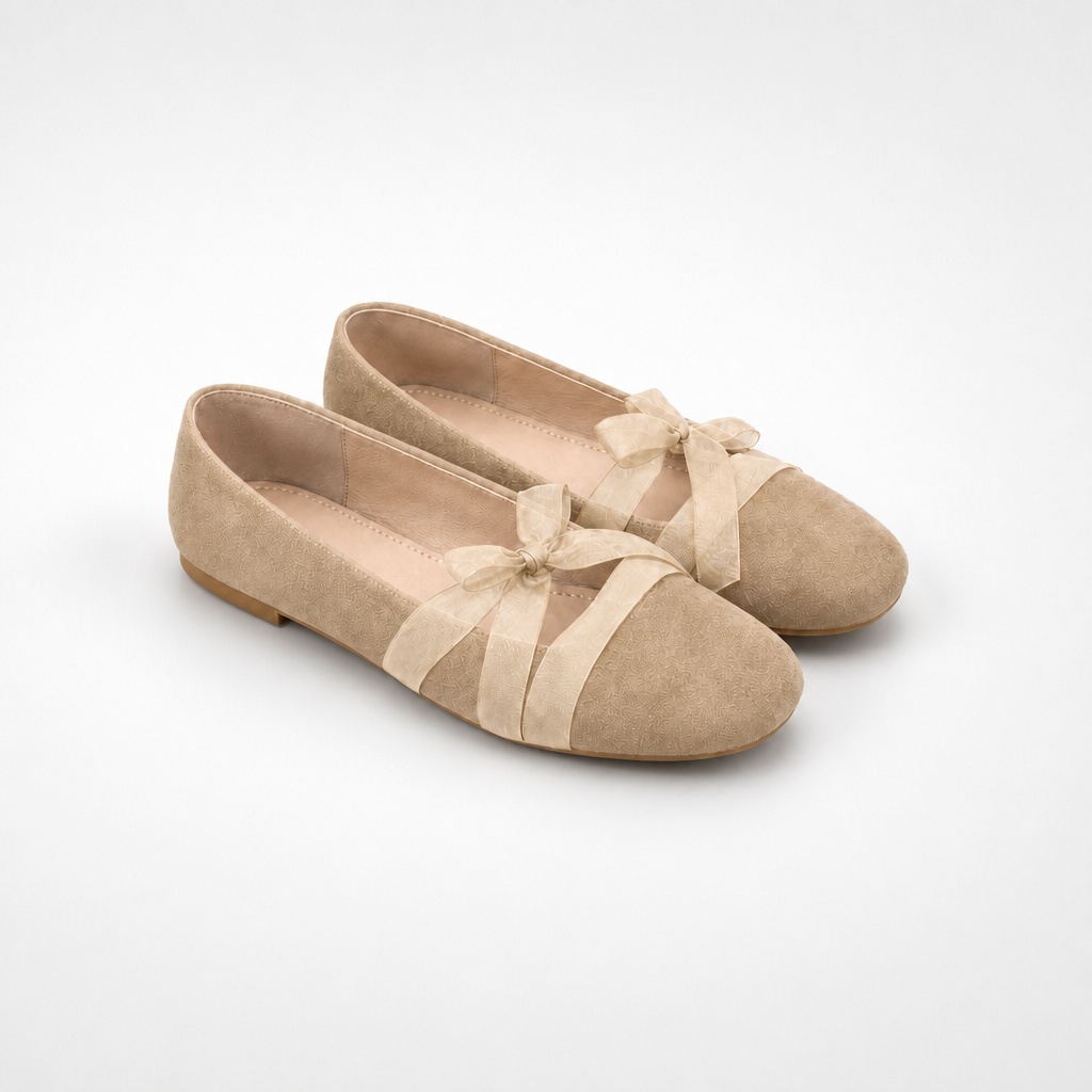 Ballerine color kaki con fiocco su sfondo tinta unita