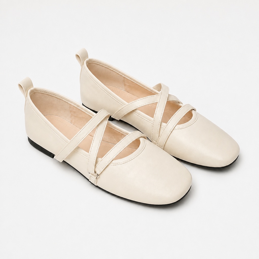 Valkoinen ristiremmi Mary Jane flats