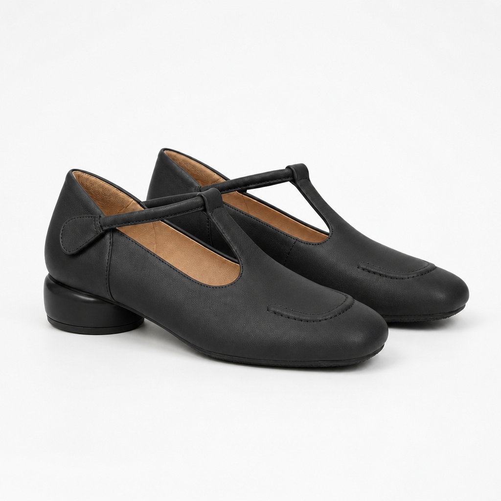 Black color option of round toe Mary Jane block heel shoes