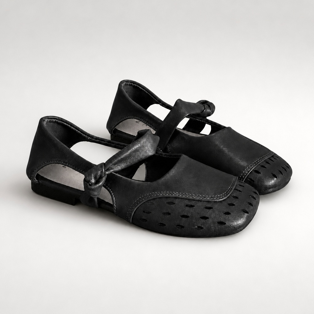 Black round toe flat casual shoes