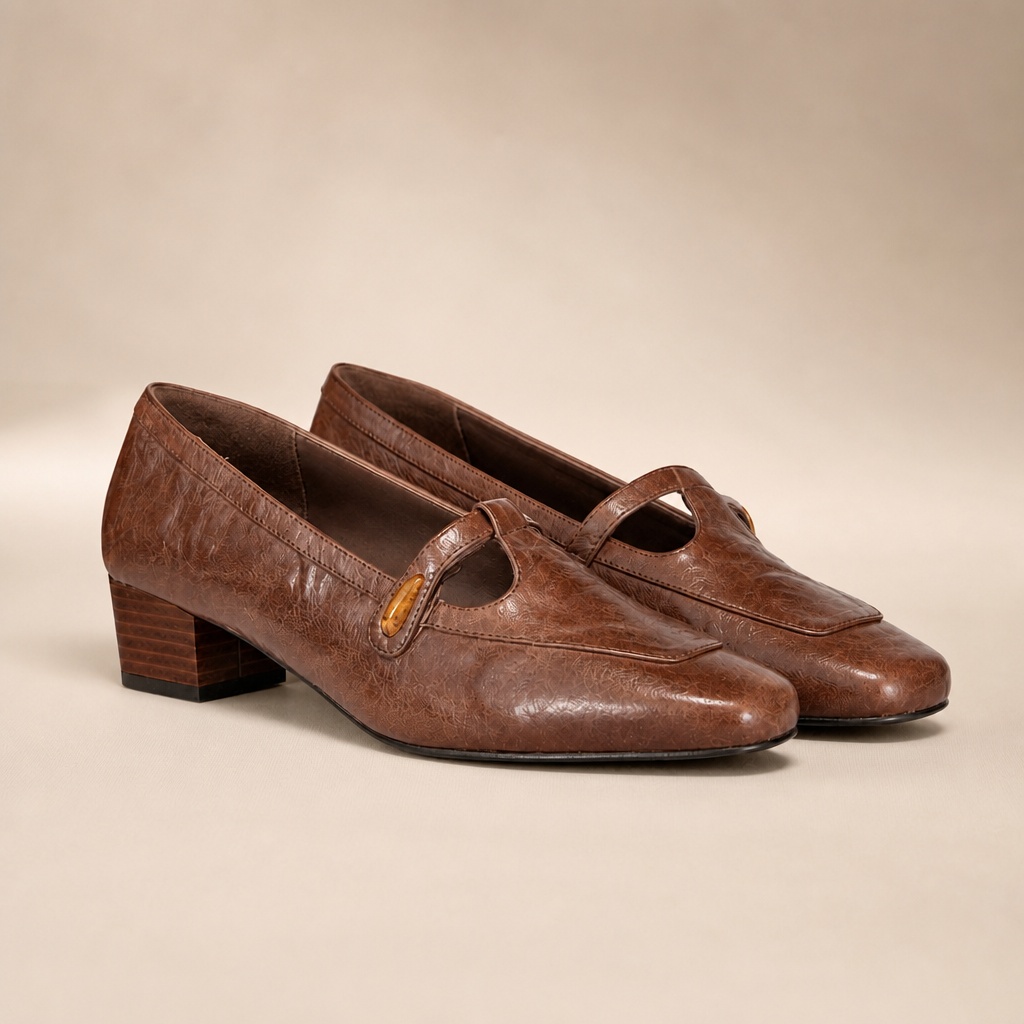 Brown classic buckle strap stable heel pumps