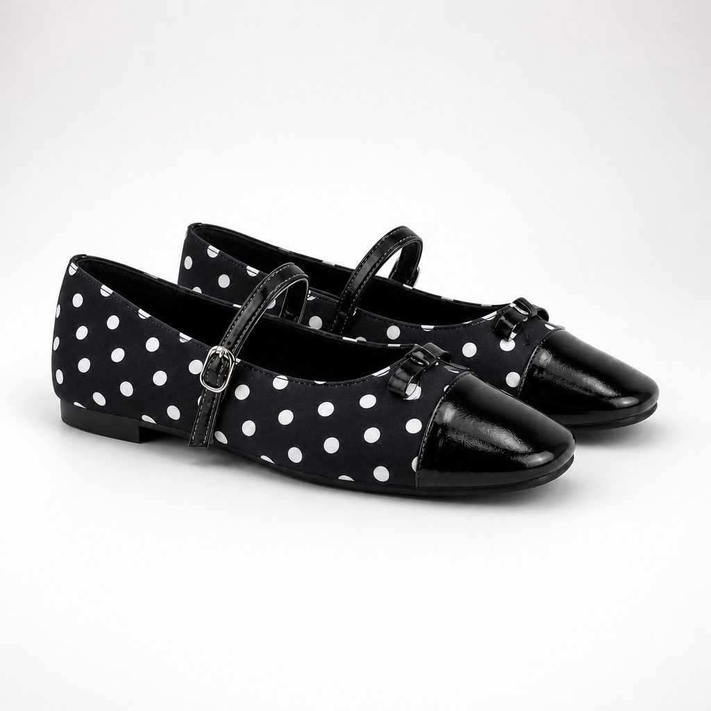 Μαύρα πουά flats Mary Jane