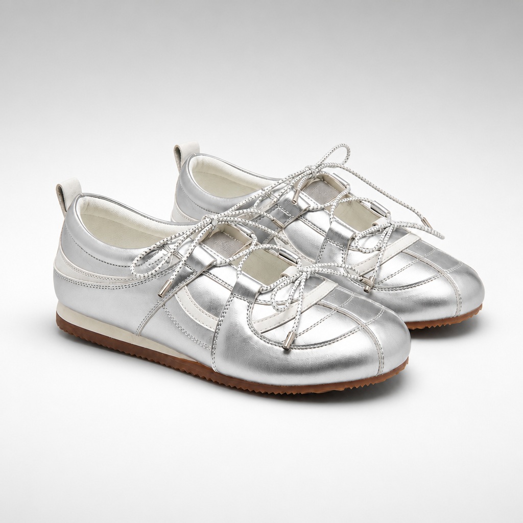 Ασημί παραλλαγή των casual sneakers με κορδόνια
