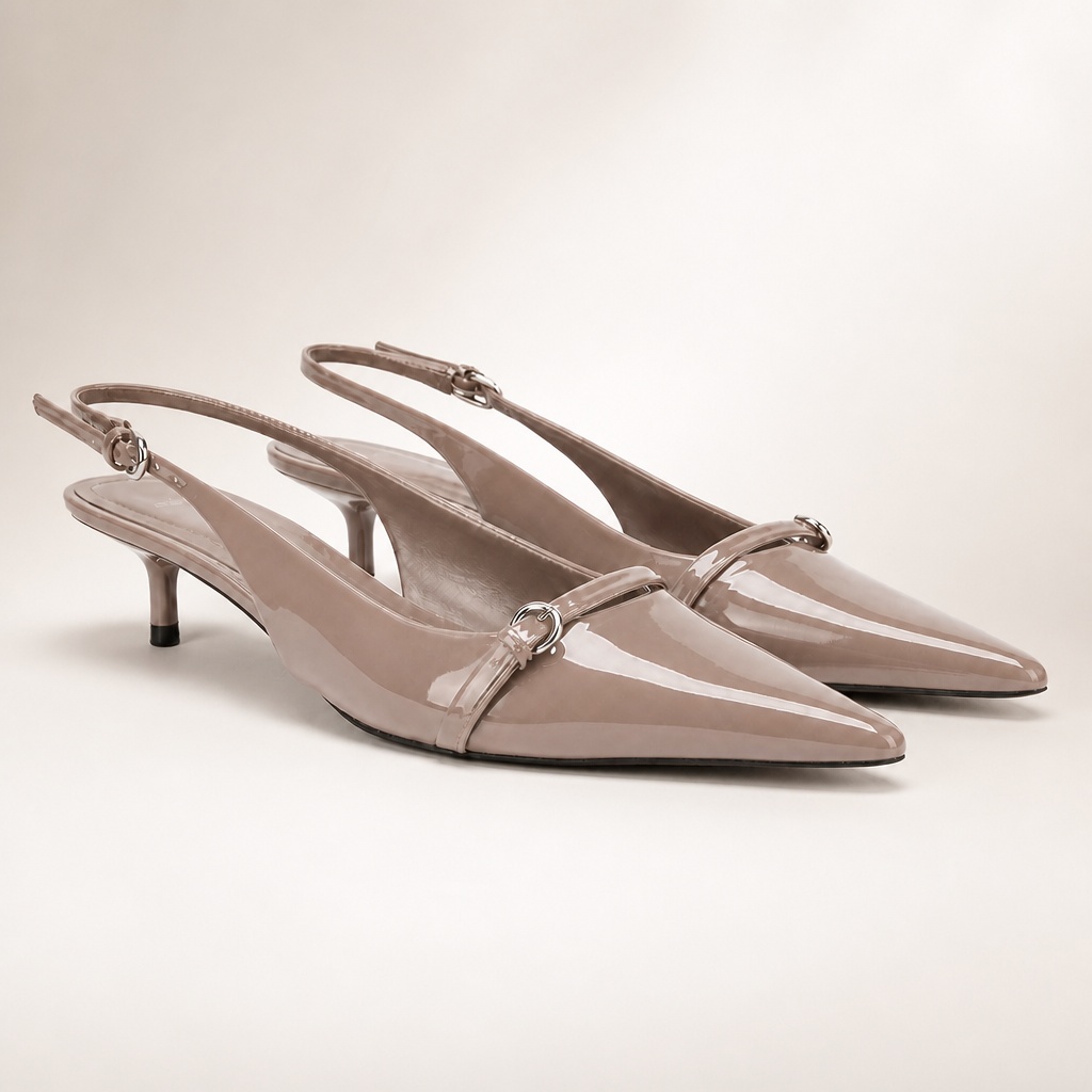 Sapatos slingback rosa de salto baixo e bico fino
