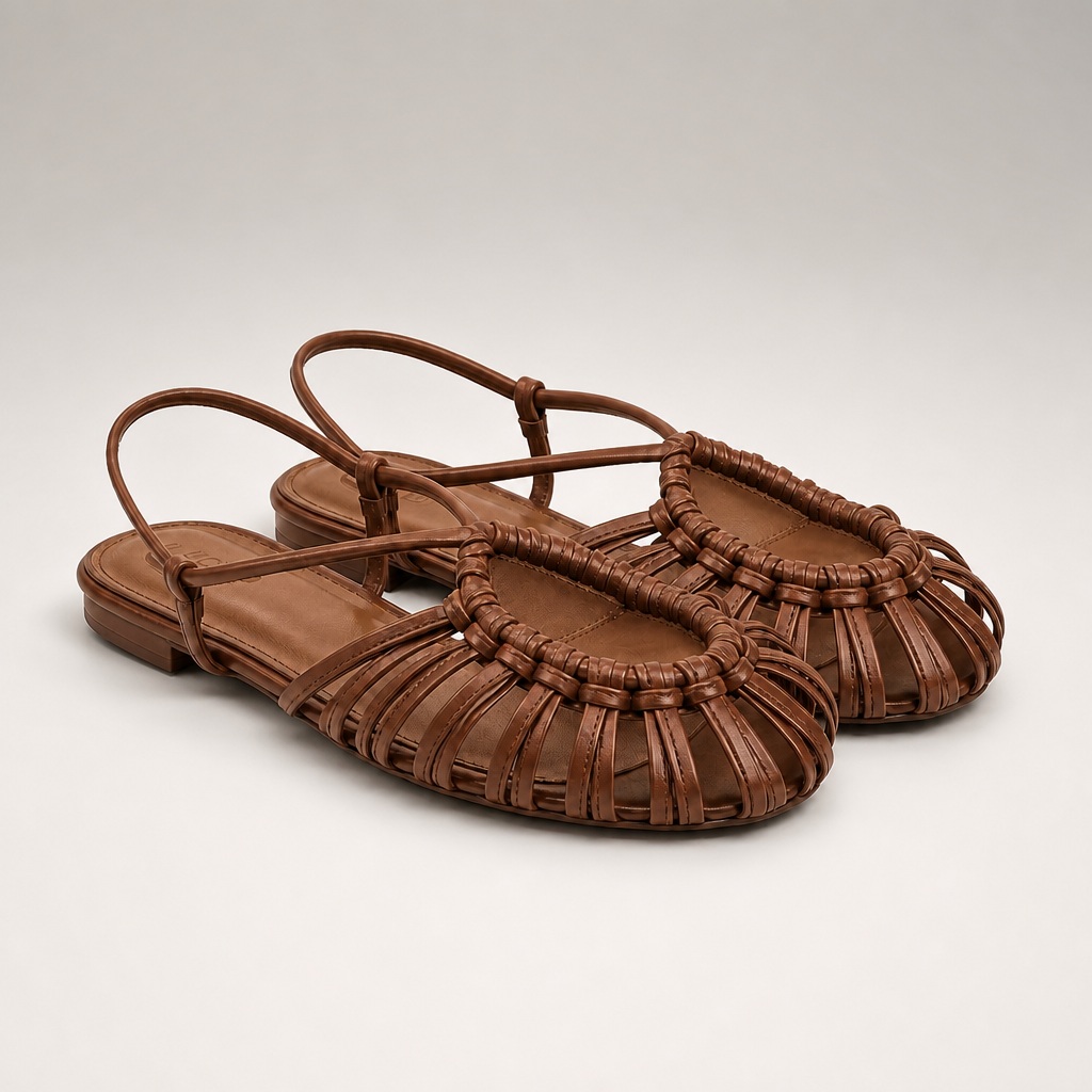 Brown woven closed toe flat shoes
