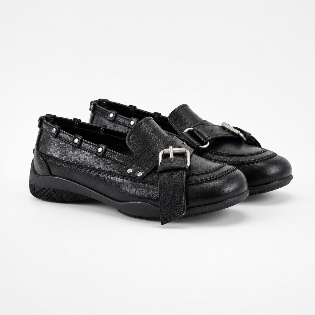 Mocassins noirs à brides épaisses sur fond épuré