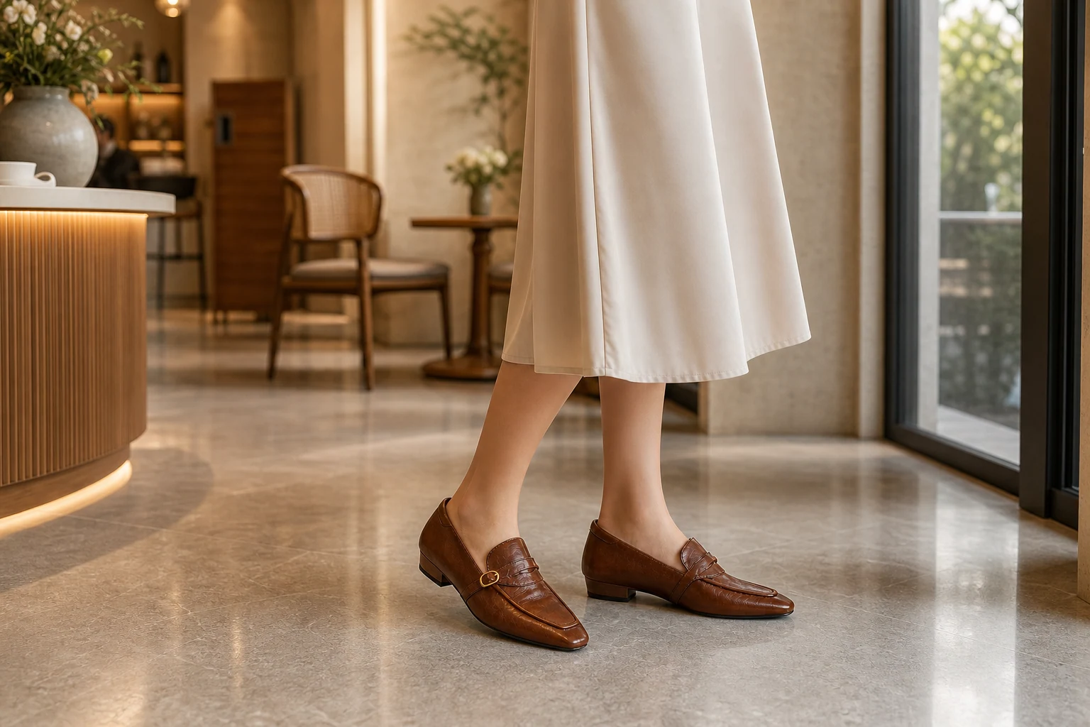 Slip-on comfort shoes styled in an everyday lifestyle scene