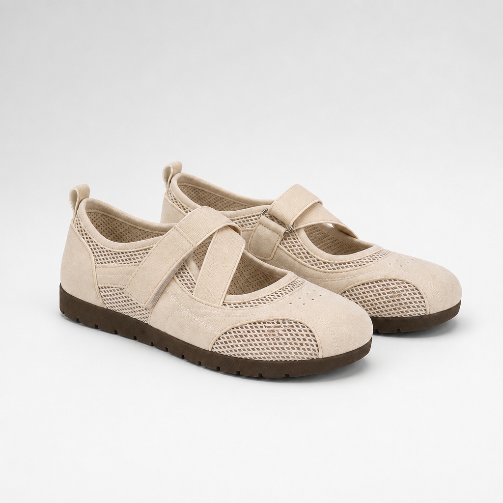 Beige Mary Jane ballerina's met mesh paneel