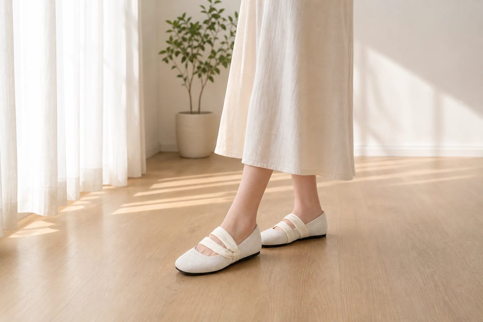 Scéna životního stylu zobrazující boty Mary Jane v kontextu