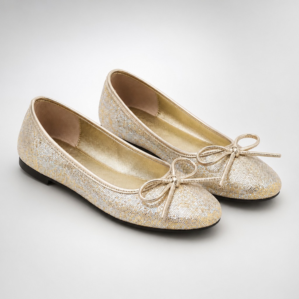 Goudbeige ballerina's met ronde neus