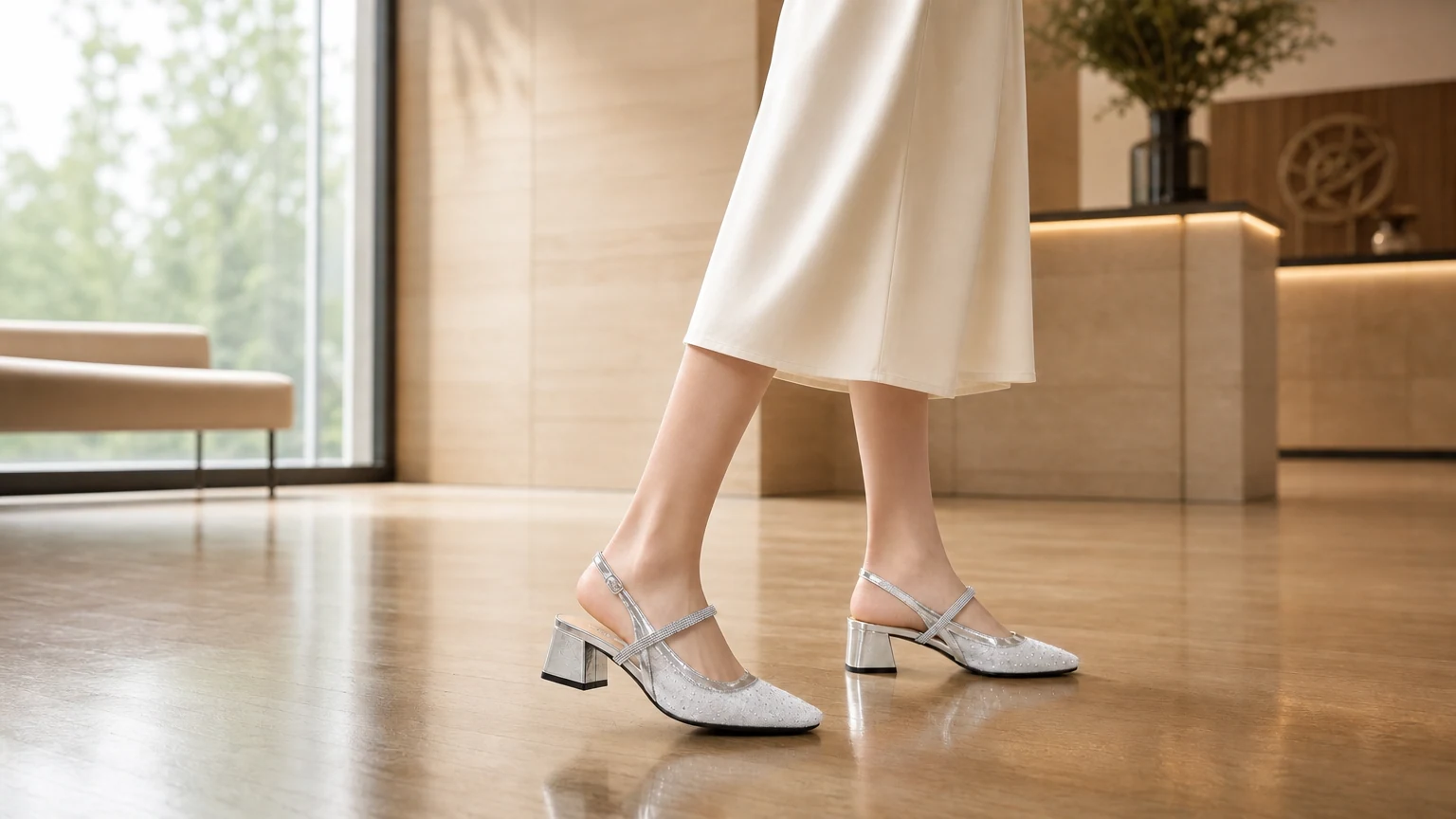 Sapatos de salto bloco com tira de cristal em estilo elegante