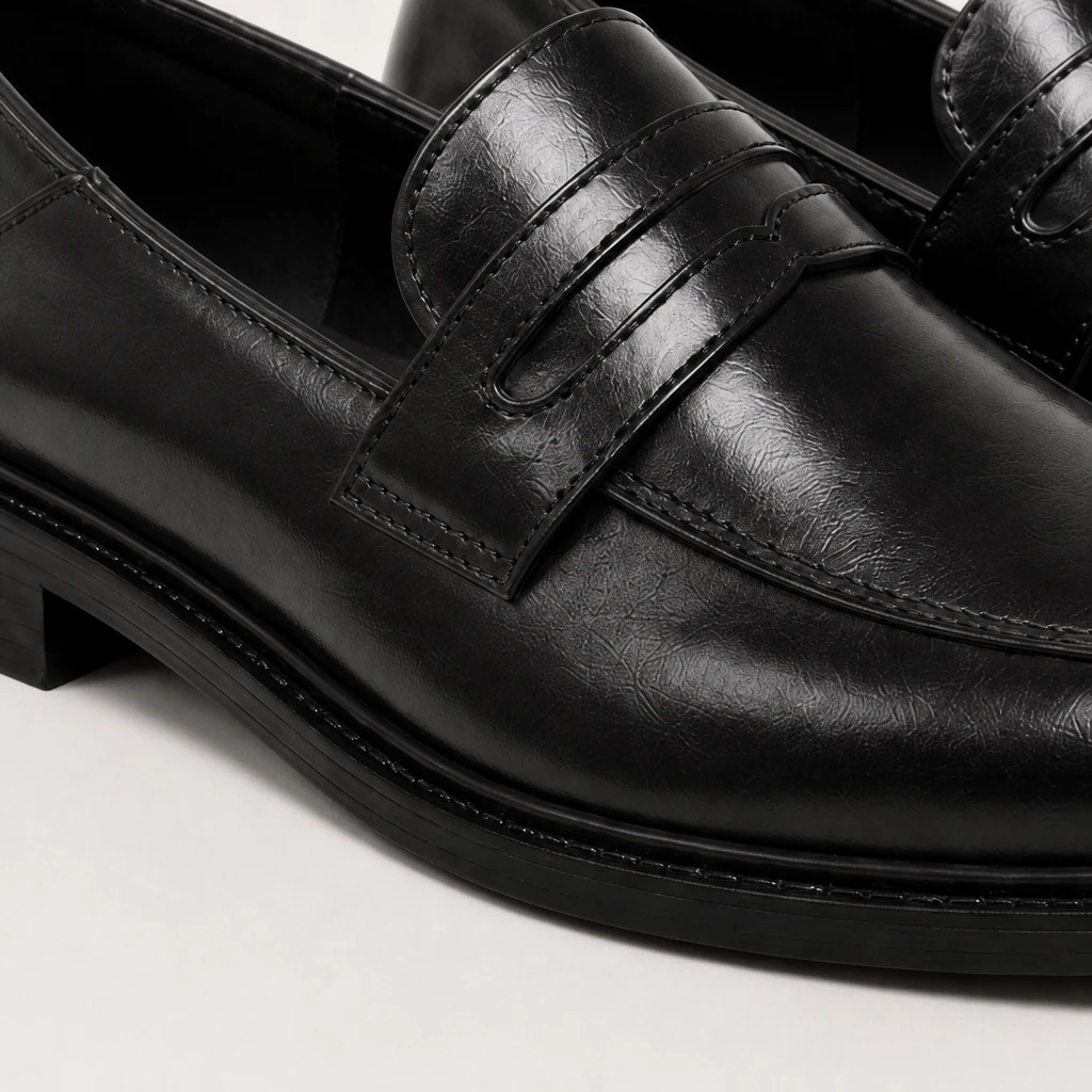 Gros plan sur la texture et les coutures de la tige du mocassin