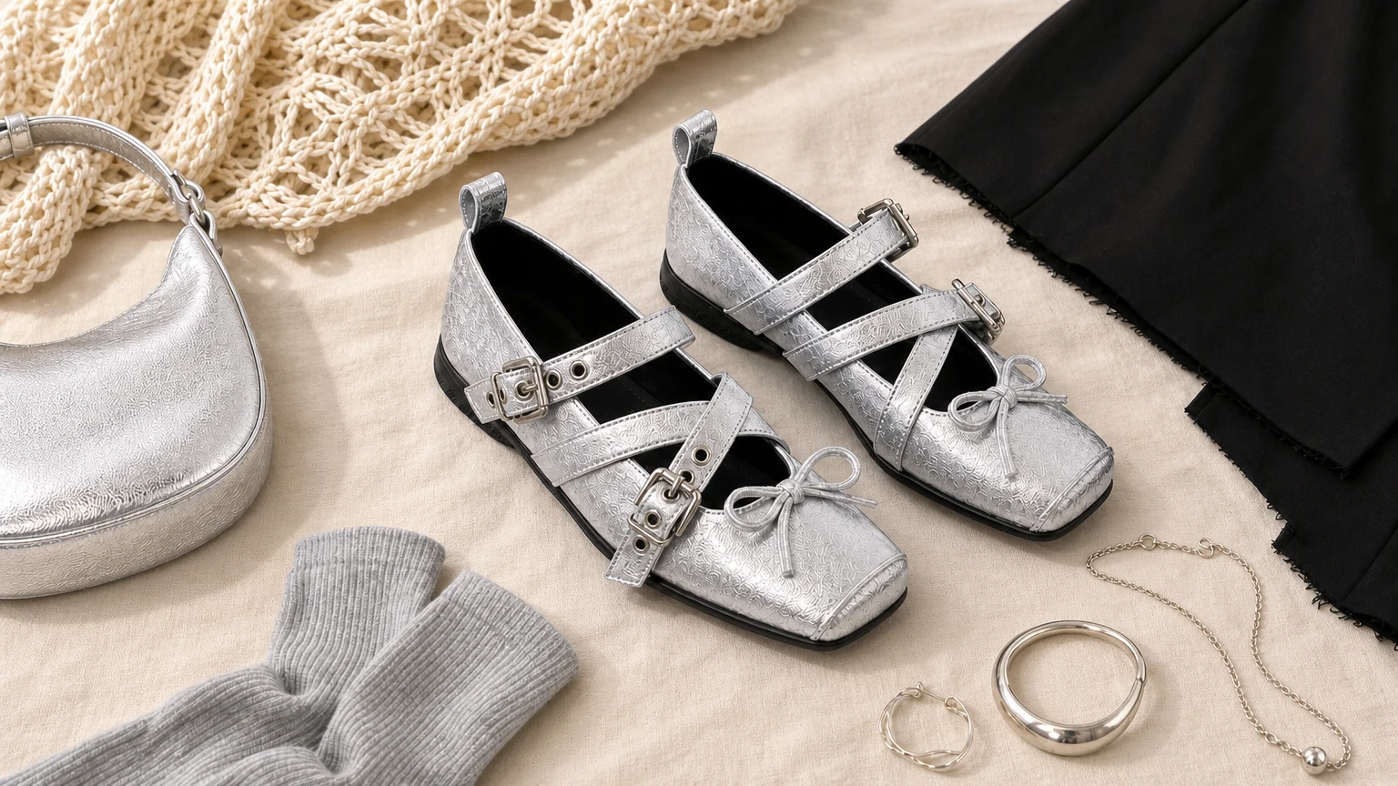 Ballerine Mary Jane in una delicata scena editoriale