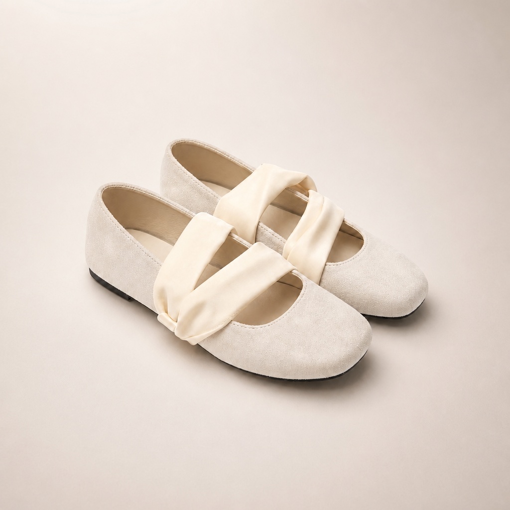 Beige Mary Jane Schuhe mit eckiger Spitze
