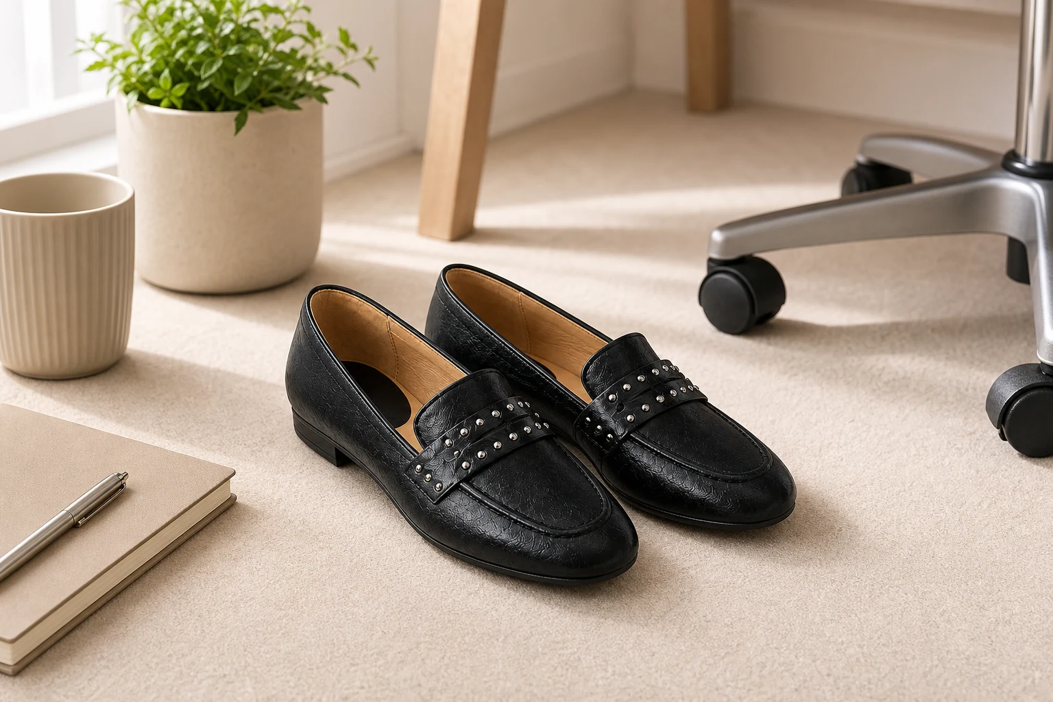 Refined stitch loafers shown in a lifestyle scene