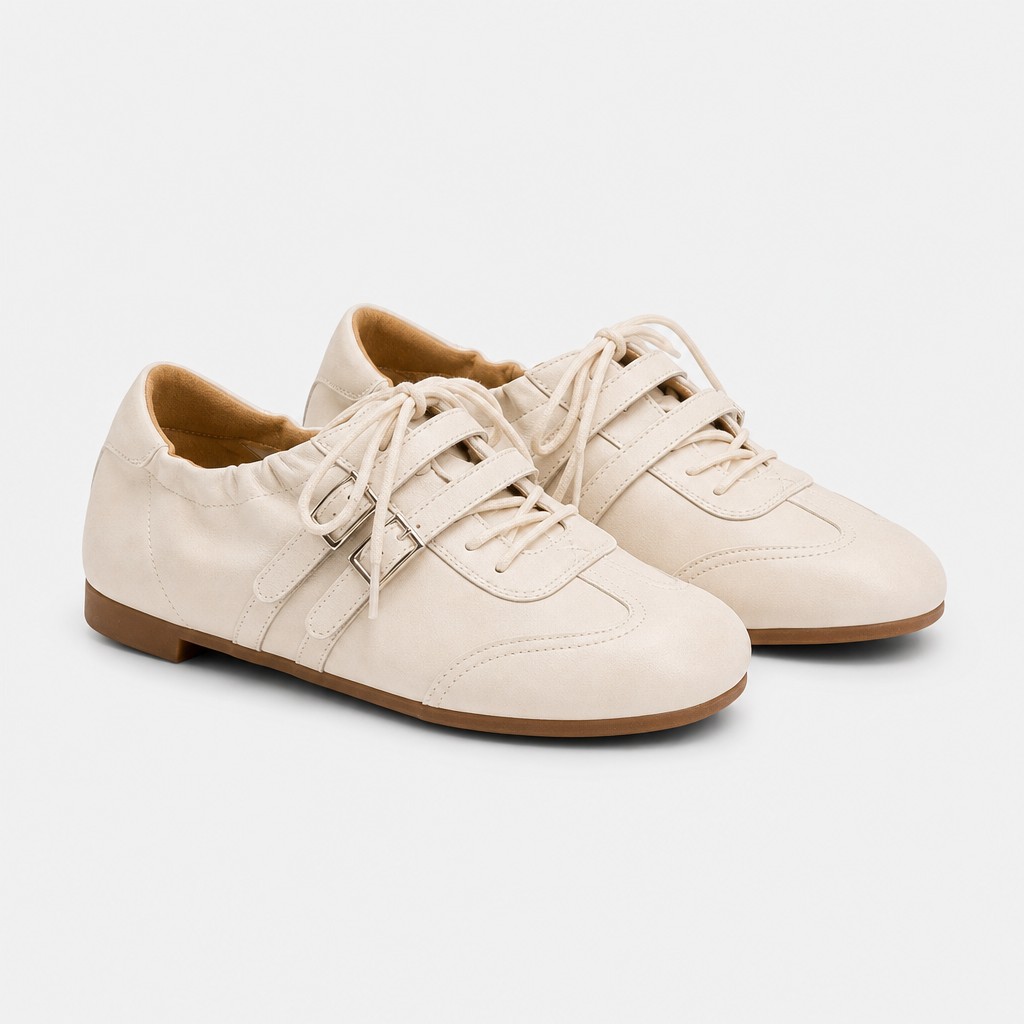 Gebroken witte kleuroptie voor Oxford-flats met gelaagde bandjes