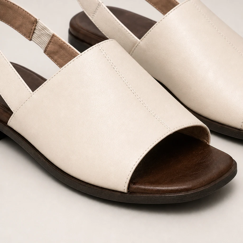 Close-up detail of the sandal straps and sole construction