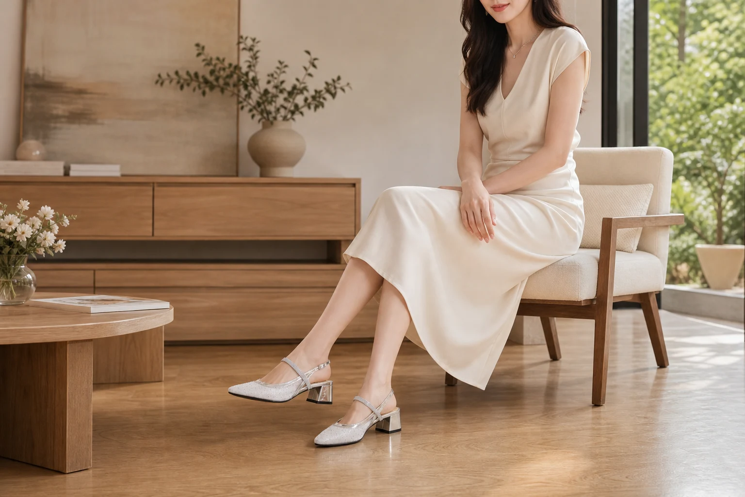Sapatos com pulseira de cristal em um cenário de estilo de vida