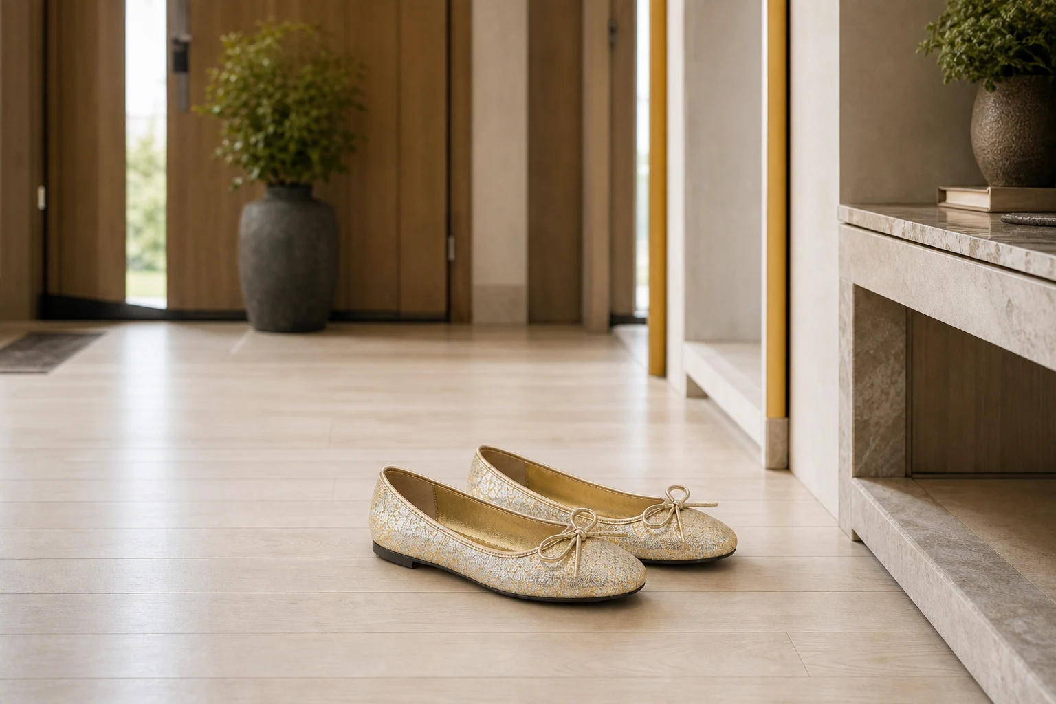Platte schoenen met ronde neus in een lifestyleproductomgeving