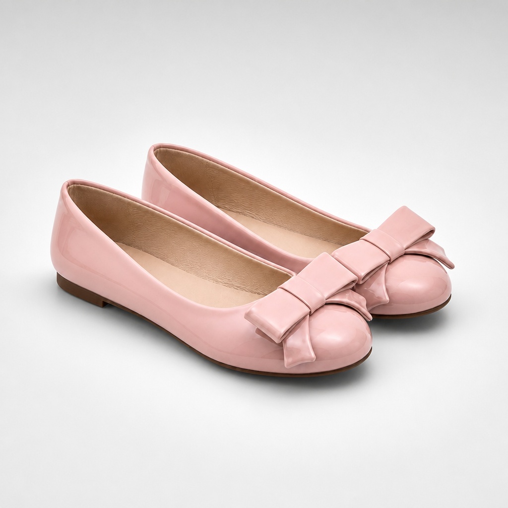 Roze glanzende ballerina's met strik