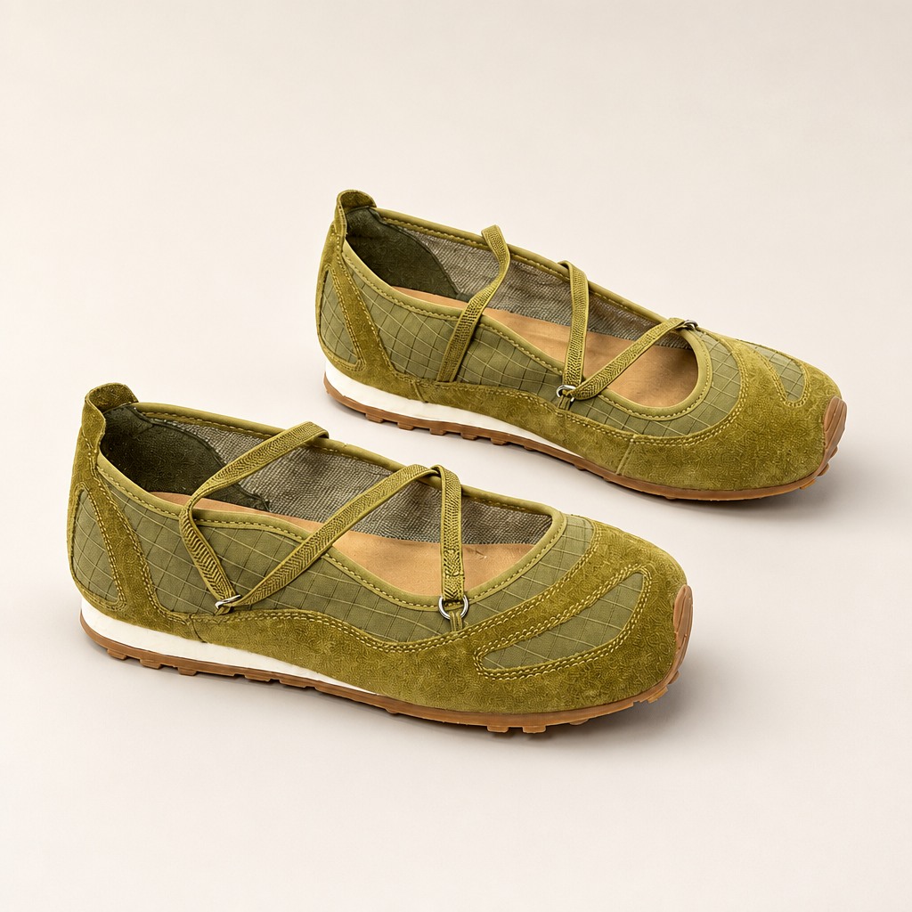 Groen contrastpaneel Mary Jane flats volledige productweergave