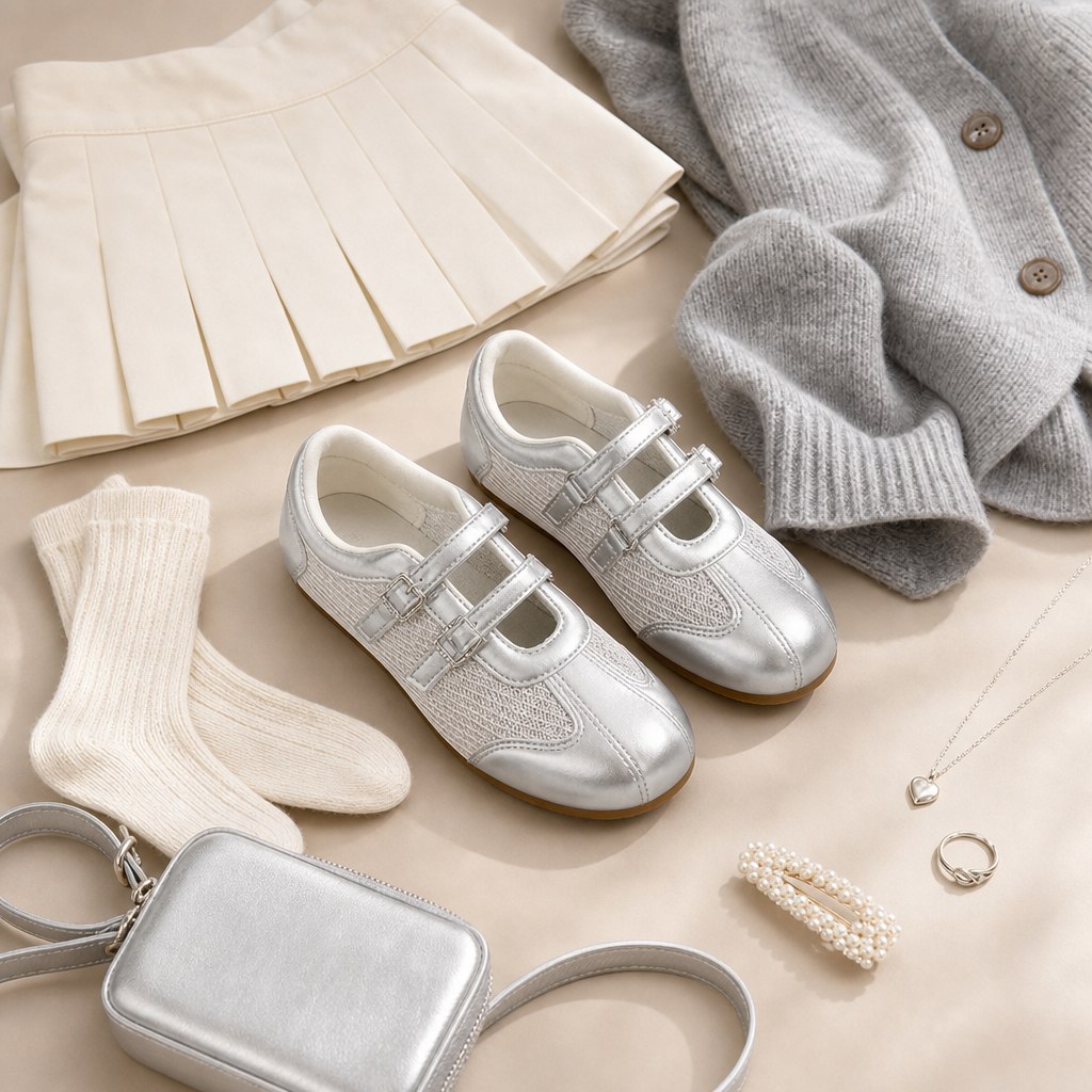 Flatlay životní styl s dvojitým popruhem a příslušenstvím