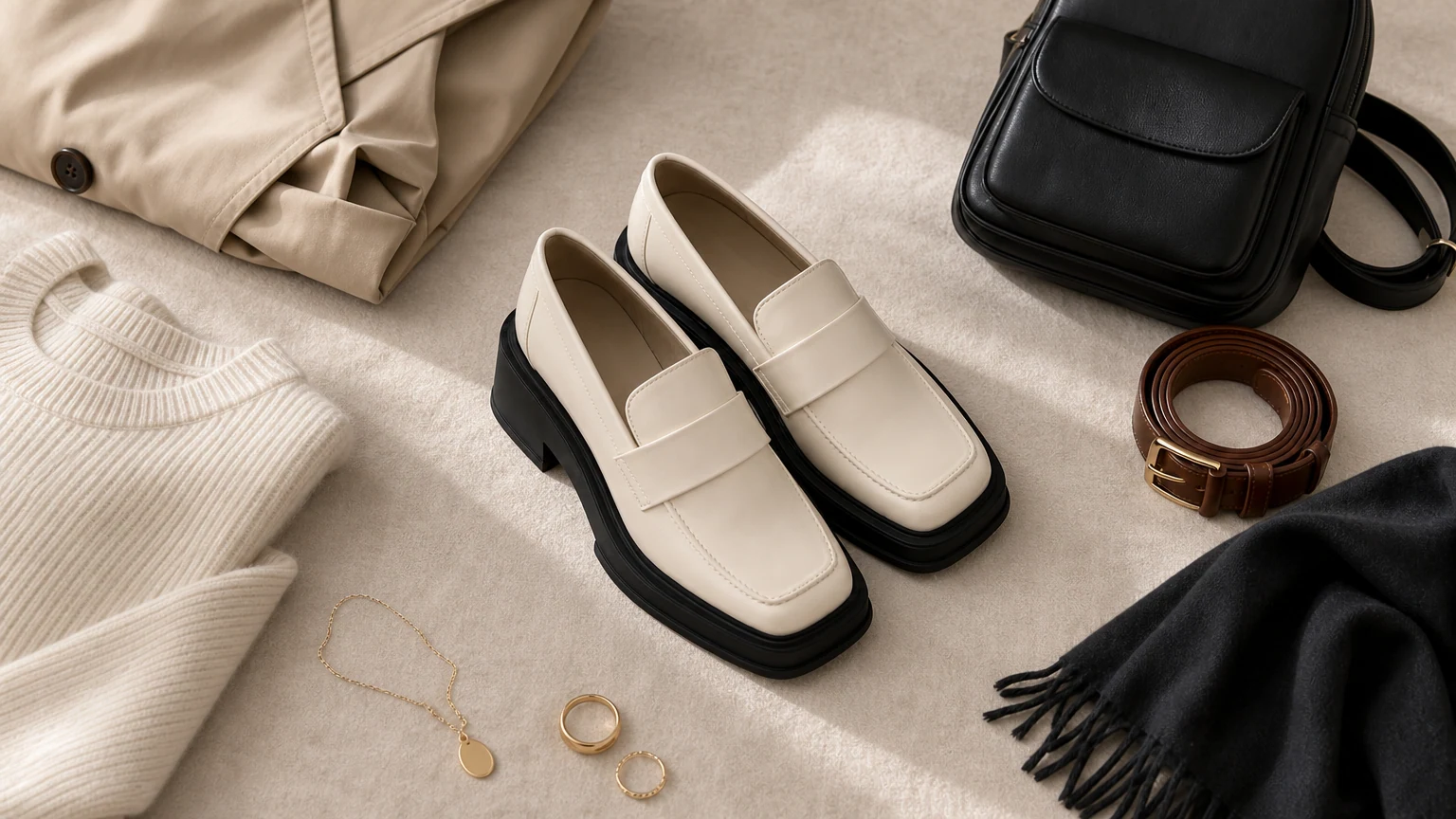 mocassins habillés légers et élégants, stylés dans un style workwear épuré