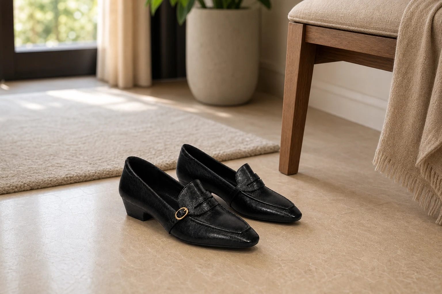 Slip-on loafers in a lifestyle room setting