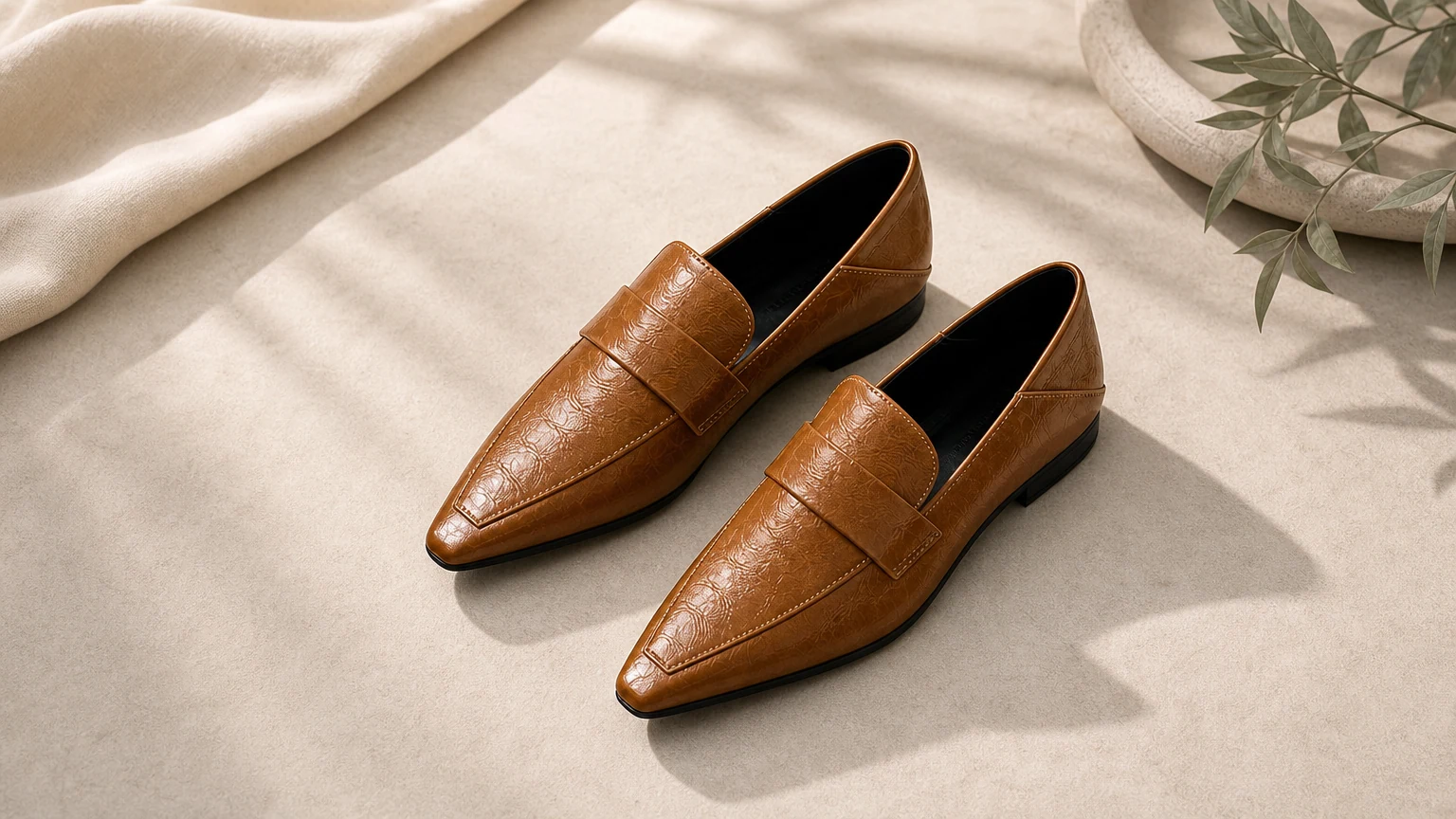Ballerines habillées à petits talons, élégantes et faciles à enfiler, dans une scène épurée parfaite pour le bureau