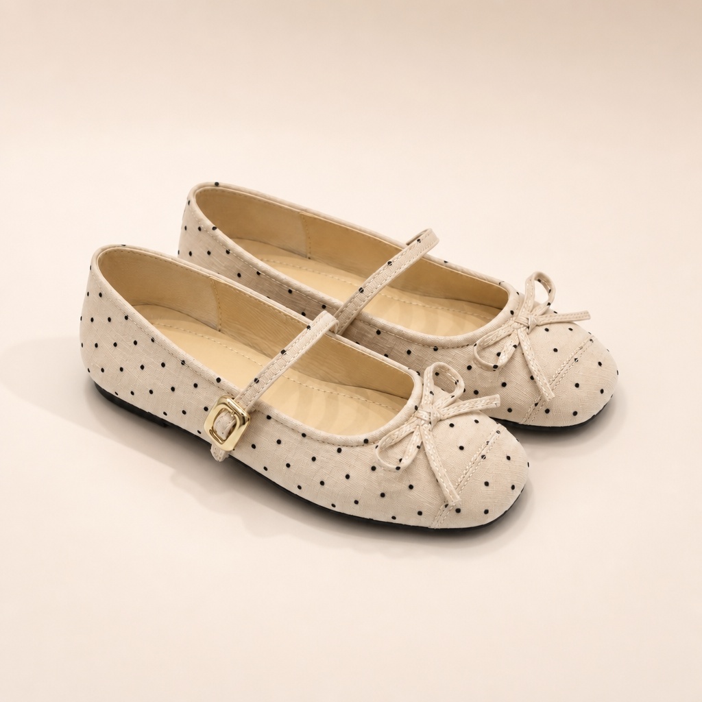 Mary Jane ballerina's met abrikooskleurige strikdetails