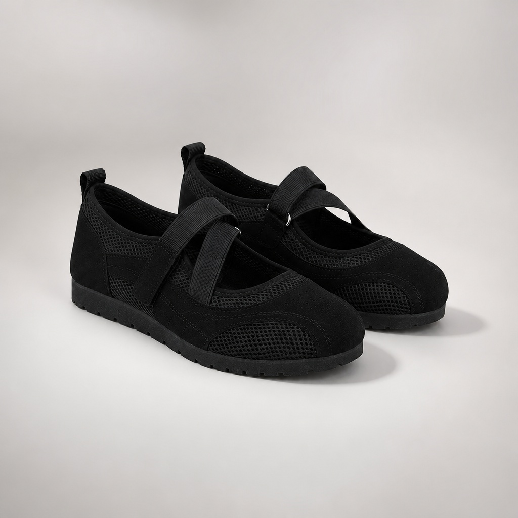 Zwarte Mary Jane ballerina's met mesh paneel