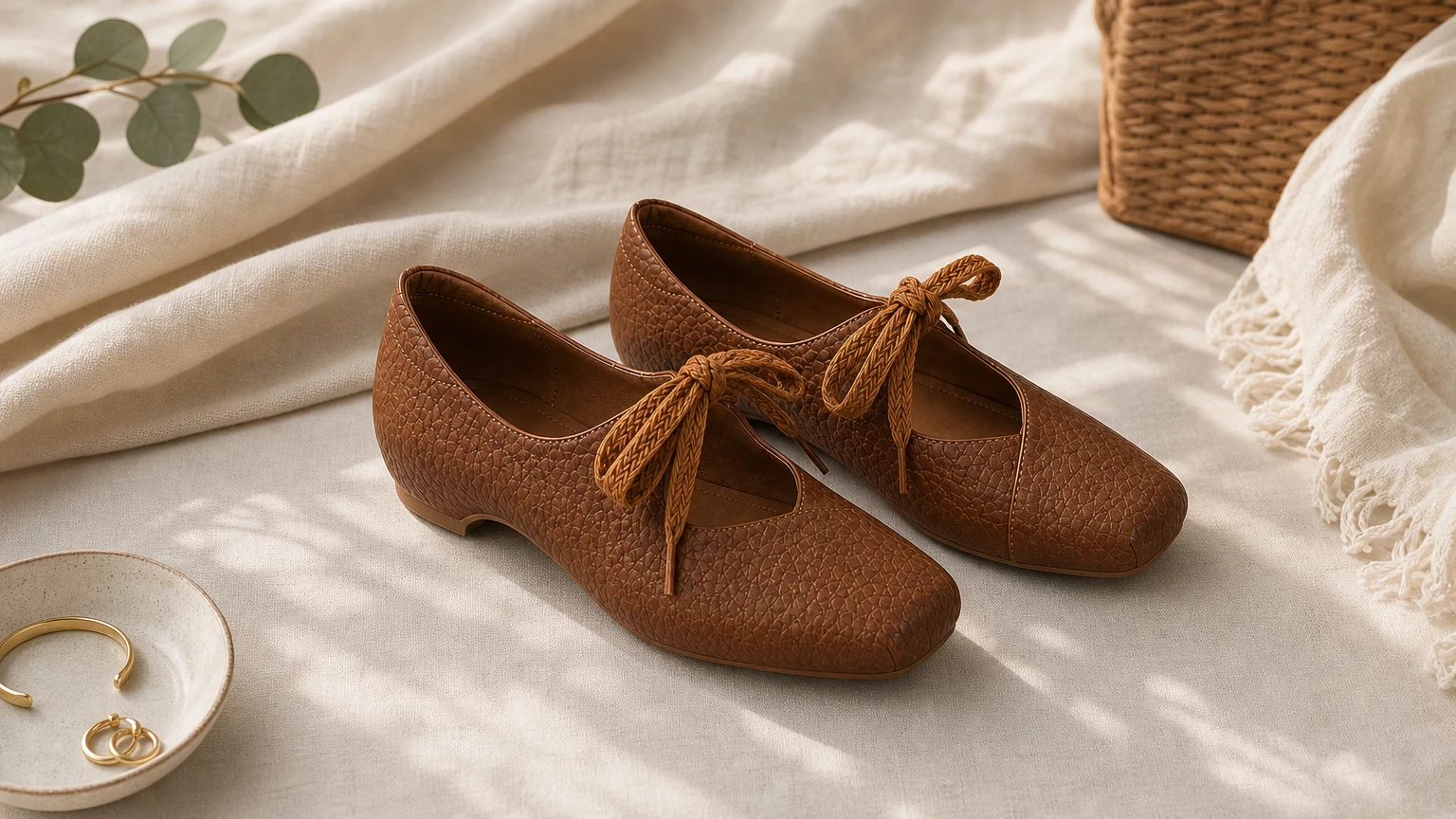 Scarpe basse Mary Jane da ballerina, indossate in una scena di lifestyle orizzontale.